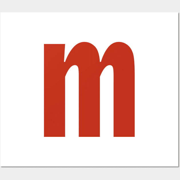 Letter m in Red Text Minimal Typography Wall Art by ellenhenryart